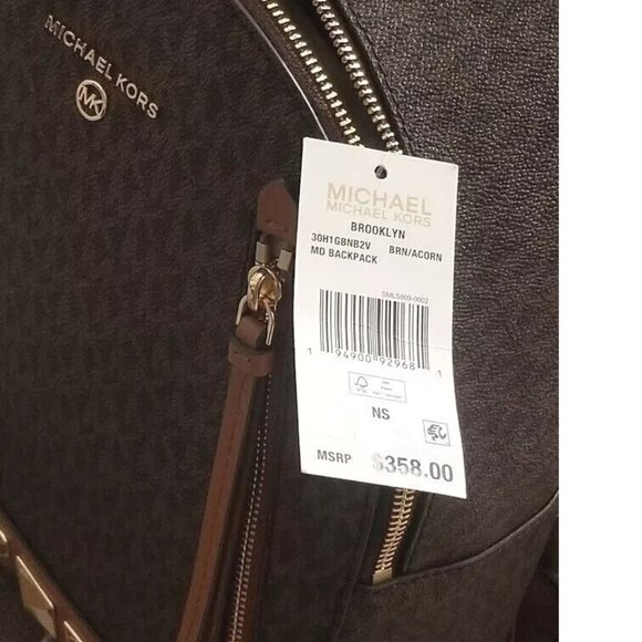 MICHAEL KORS BROOKLYN BACKPACK BROWN LOGO PYRAMID STUD TRAVEL SCHOOL BAG NWT! main image 9